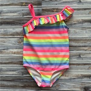 CARTERS colorful rainbow striped one shoulder ruffle one piece swimsuit